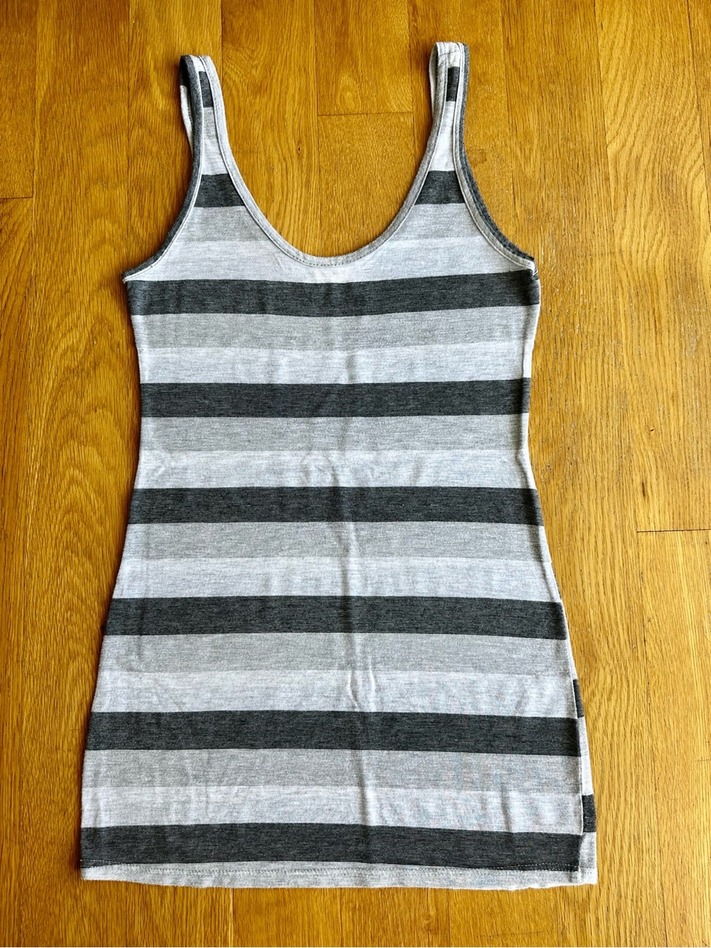 Striped Gray Tank Dress - Sleeveless Scoop Neck